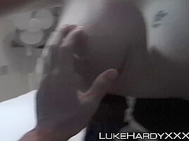 Curvy slut takes on one dick at a time in British threesome