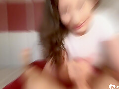 Cute Brunette Sucks A Cock After Some Teasing