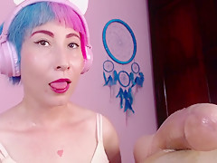 Cute Girl Jerks And Deepthroats Big Oily Cock