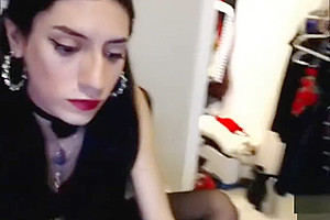 Cute Tgirl jerks big hairy cock on Cam