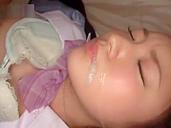 Cute asian school doll gets mouth cum filled