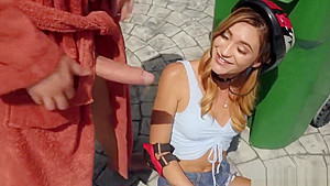 Cute longboarding teen 18+ takes a big cock deeply