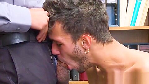 Cute twink gets his wet booty hole pounded by hung officer