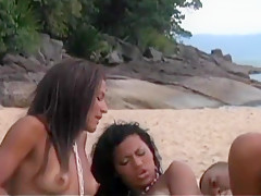 Dark Haired Beauties Enjoy A Threesome With A Hung Stud