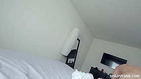 Dirty minded blonde babe is eagerly sucking her step- brothers dick before riding it like crazy