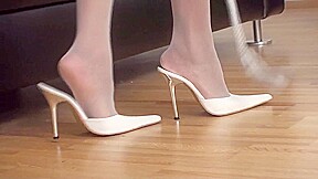 Ebony feet in white stockings dangling by Foot Girls