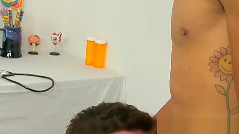 Ebony gay sucks his doctor and enjoys rough anal pounding
