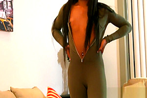 Ebony petite ts stroking her big dick
