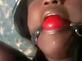 Ebony slave rough fucked by two guys