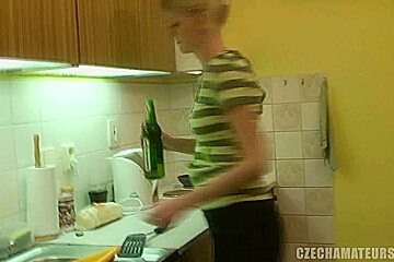 European naughty blonde with a big butt riding cock in woods