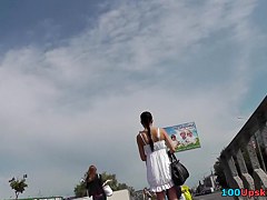 Excellent white summer suit upskirt