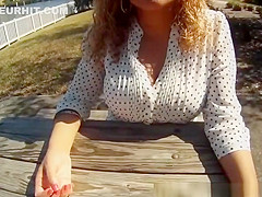 Exhibitionist busty upskirt and cleavage