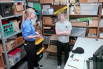 Female security guard catches a thief in her store