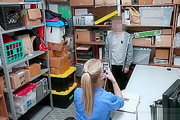 Female security guard catches a thief in her store