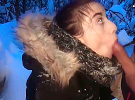 Femfoxfury - Neighbor Passionate Sucks Big Dick In Frost To Cum In Mouth - Outdoor