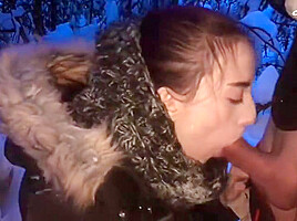 Femfoxfury - Neighbor Passionate Sucks Big Dick In Frost To Cum In Mouth - Outdoor