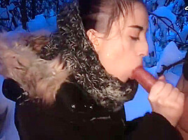 Femfoxfury - Neighbor Passionate Sucks Big Dick In Frost To Cum In Mouth - Outdoor