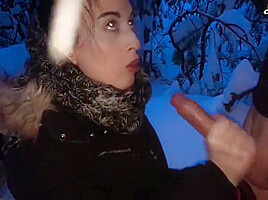 Femfoxfury - Neighbor Passionate Sucks Big Dick In Frost To Cum In Mouth - Outdoor