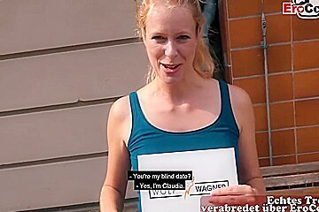 German Blonde Skinny Slut Try Real Blind Date And Fuck