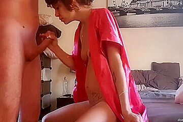 Girl In Silk Robe Jerking Cock And Smoking Cigarette