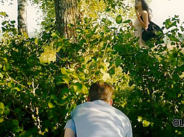 Girl Tempts Old Man And Gets It On With Him In The Greenery