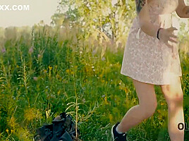 Girl Tempts Old Man And Gets It On With Him In The Greenery