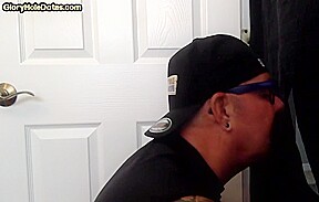 Gloryhole gaydaddy amateur sucks and wanks sturdy penis