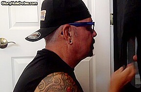 Gloryhole gaydaddy amateur sucks and wanks sturdy penis