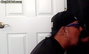 Gloryhole gaydaddy amateur sucks and wanks sturdy penis