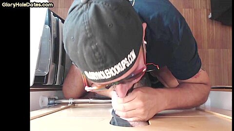 Gloryhole homemade DILF takes cum in mouth after blowjob