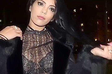 Gorgeous huge tits Latina fucks in public