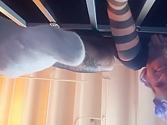 Goth Femdom smelly sweaty sock and feet floor POV