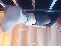 Goth Femdom smelly sweaty sock and feet floor POV