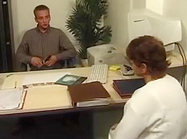 Granny in White Stockings Fucks in the Office