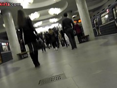 Great upskirting of doll in underground