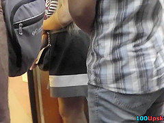 G-string panty of a hot lady seen in free upskirt video