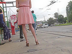 G-string upskirt shot of a sexy chick in the bus