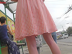 G-string upskirt shot of a sexy chick in the bus