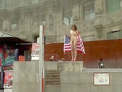 Hairy pussy slut flogged and fucked in public