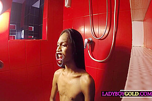 Handcuffed Asian Ladyboy teen 18+ Game Pissed In Mouth And Big Cock Sucking