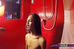 Handcuffed Asian Ladyboy teen 18+ Game Pissed In Mouth And Big Cock Sucking