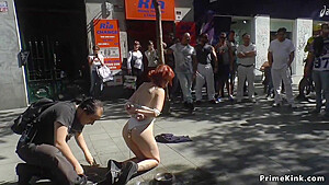 Handcuffed Redhead Kneeling In Public