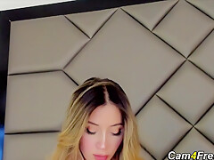 Horny Slut Fingering Herself While Sucking Her Fake Cock