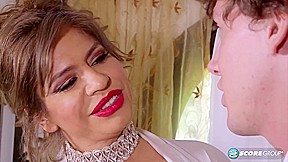 Horny guy is fucking his hot step- mom, Andrea Grey in the bedroom, during the day