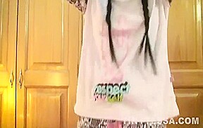 Horny petite teen 18+ goes solo masturbating