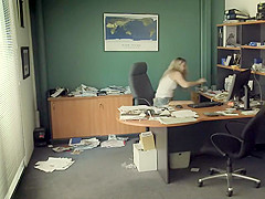 Horny secretary masturbates in the office