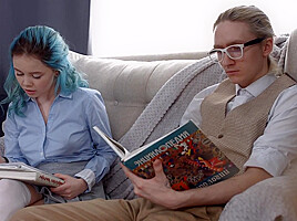 Horny teen 18+ with turquoise hair fucks with tutor