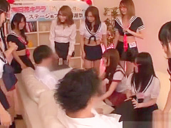 Hot Asian teens 18+ and one horny guy gangbang