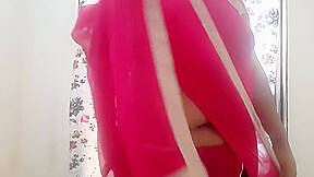 Hot Desi Bhabhi In Red Trnasparent Saree