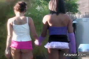 Hot Girls Screw The Biggest Belt Dicks And Spray Cream